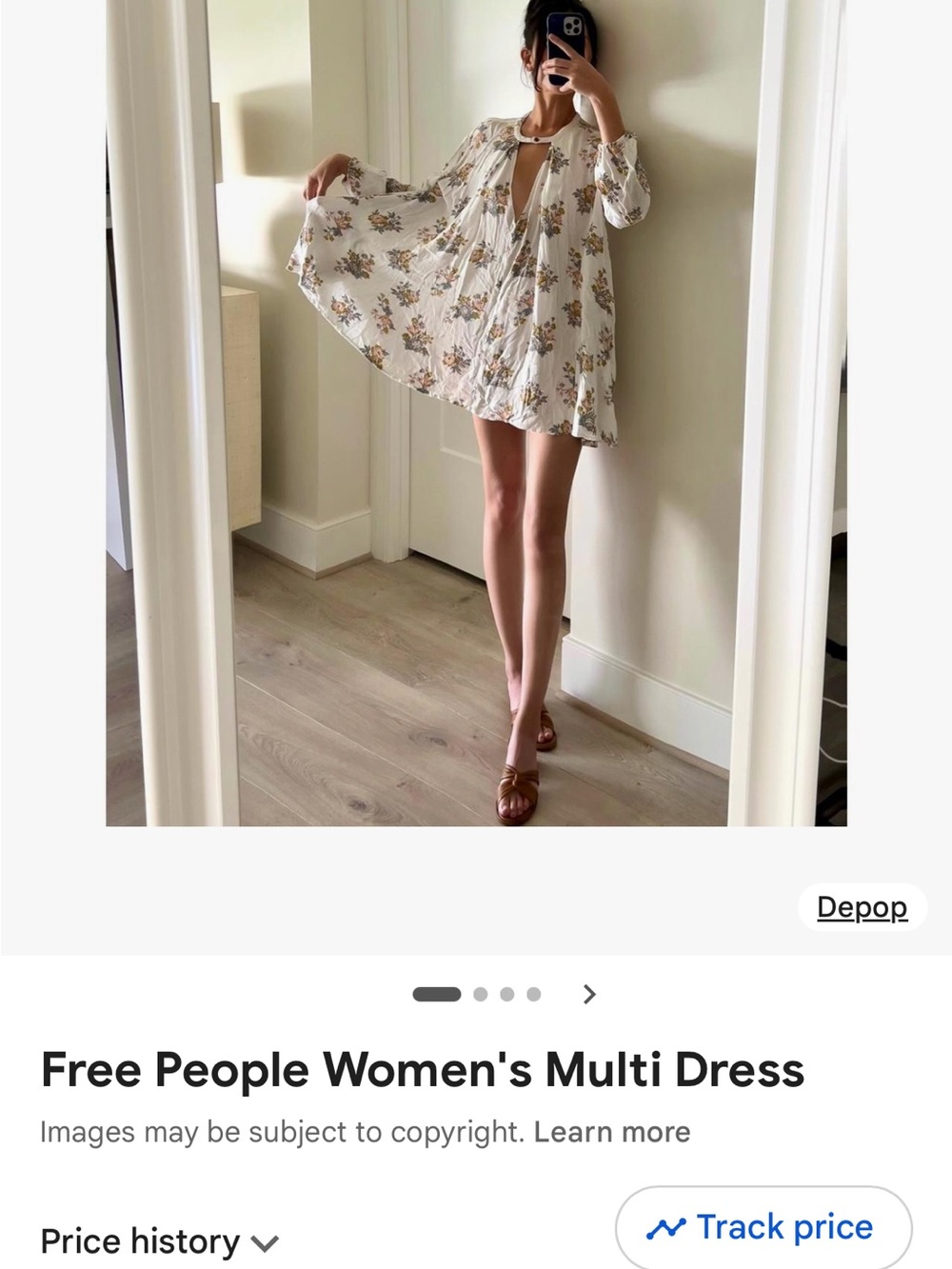 Free People White Floral Tie-Neck Mini Dress